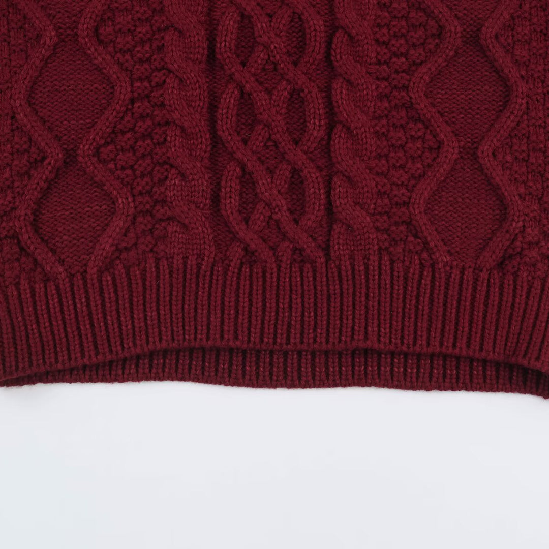 Women's chunky braided knit sweater with round neck and texture mix Mune Fashion