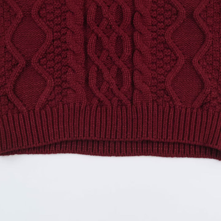 Women's chunky braided knit sweater with round neck and texture mix Mune Fashion