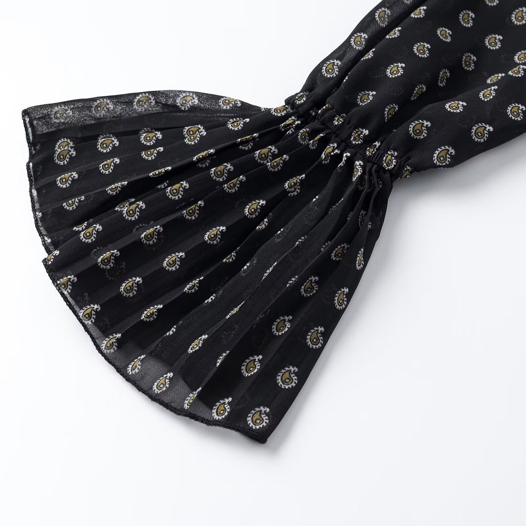 Women's chiffon blouse with ruffled collar, tie scarf and pleated bell sleeves Mune Fashion