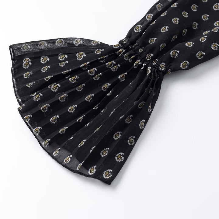 Women's chiffon blouse with ruffled collar, tie scarf and pleated bell sleeves Mune Fashion
