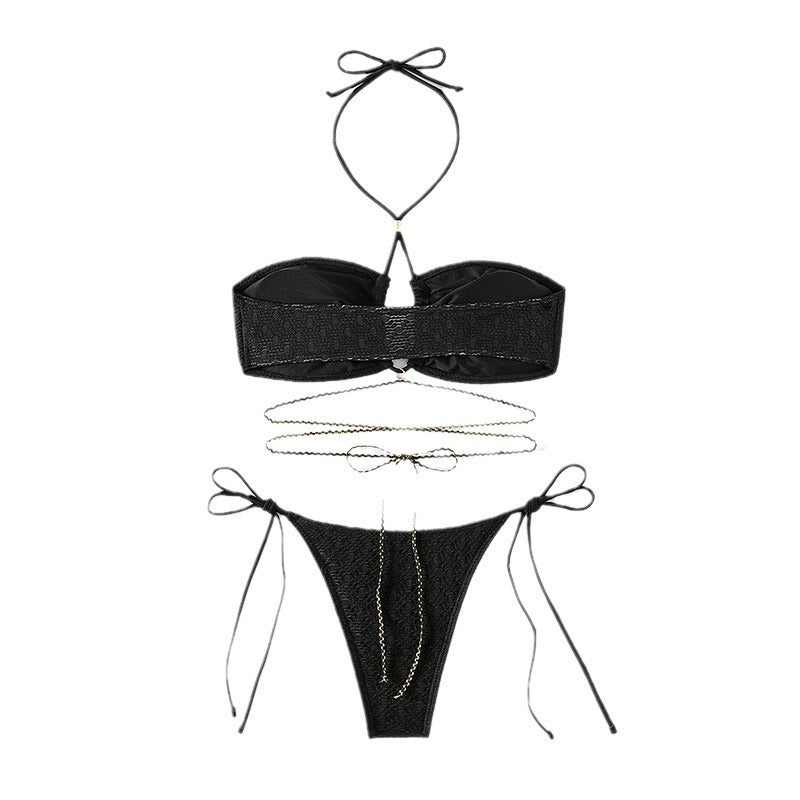 Women's bandeau bikini with adjustable tie bands and gold accents Mune Fashion