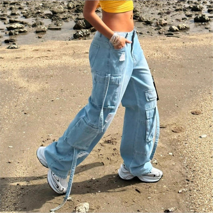 Women's cargo jeans in a wide baggy cut with multiple cargo pockets Mune Fashion