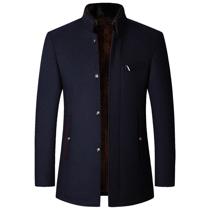 Men's wool coat with warm faux fur lining and stand-up collar Mune Fashion