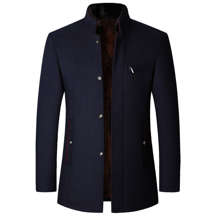 Men's wool coat with warm faux fur lining and stand-up collar Mune Fashion