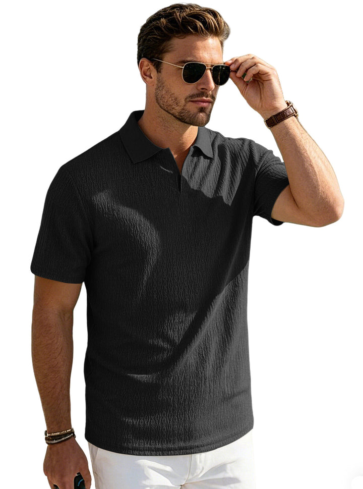 Men's elegant short-sleeve polo made of structured micro-jacquard cotton blend with shape-retaining shirt collar Mune Fashion