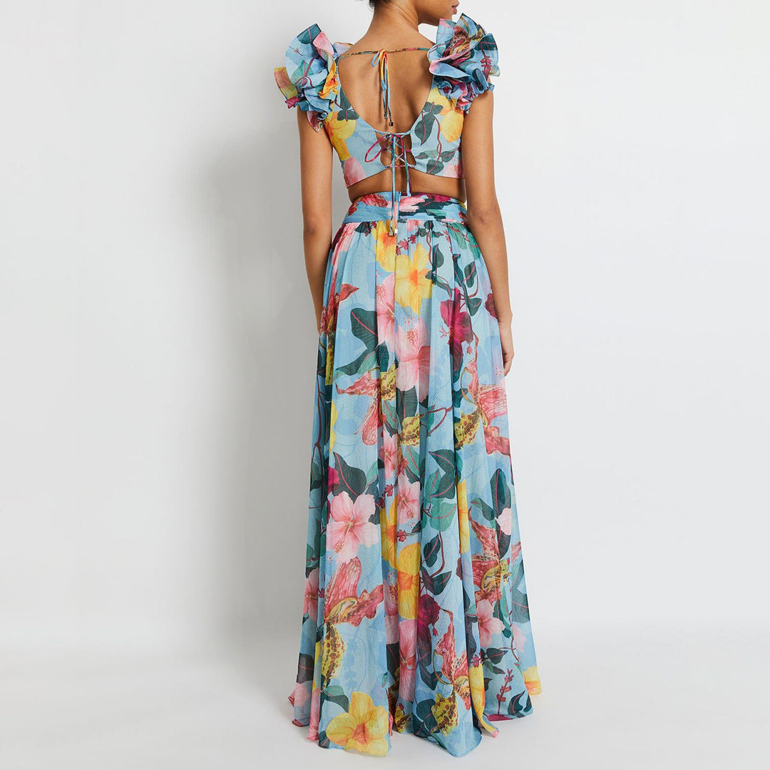 Women Bikini with Ruffles and Matching Maxi Skirt Mune Fashion