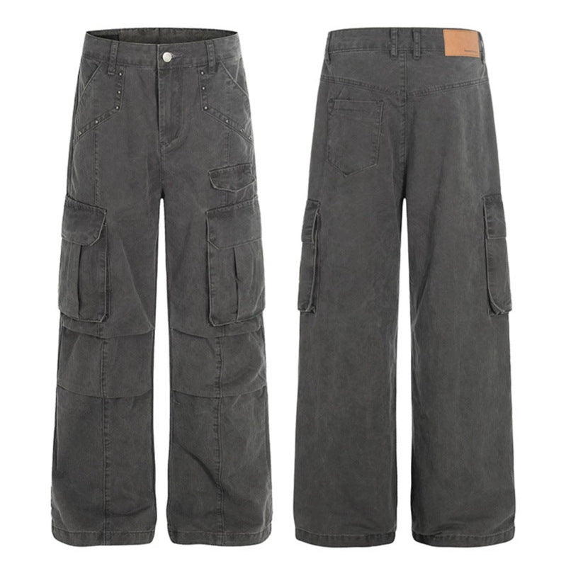 Women High-Waisted Utility Cargo Pants in Worn Look with Wide Leg Mune Fashion