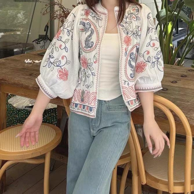 Women Quilted Kimono Jacket with Floral Embroidery Mune Fashion