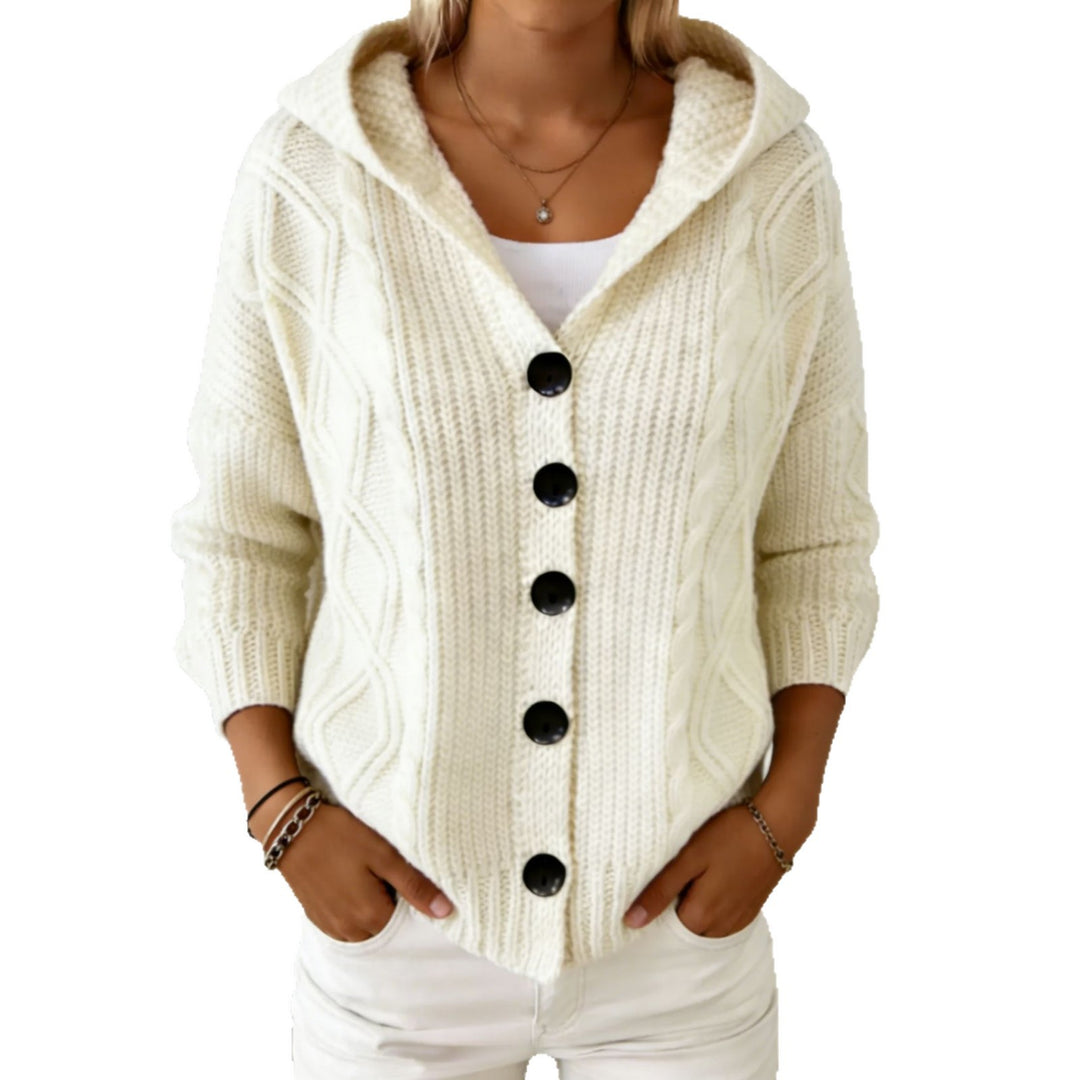 Women's hooded cardigan made of coarse cable knit with button closure Mune Fashion