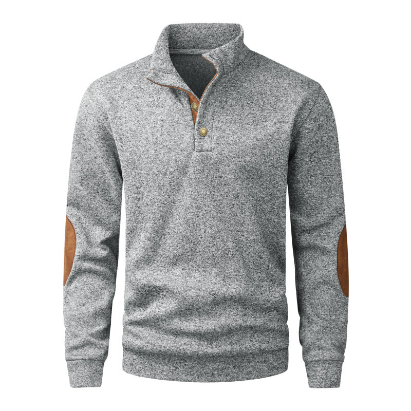 Men's knit sweater with standing collar, button placket & elbow patches Mune Fashion