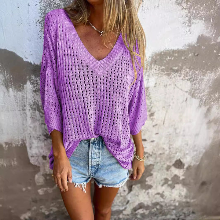 Women's airy knitted V-neck pullover in oversized cut Mune Fashion