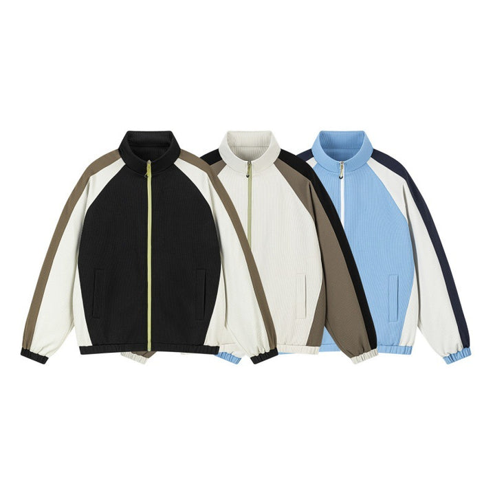 Men's Multicolored Track Jacket with Stand-Up Collar, Raglan Sleeves, and Full Zip Mune Fashion