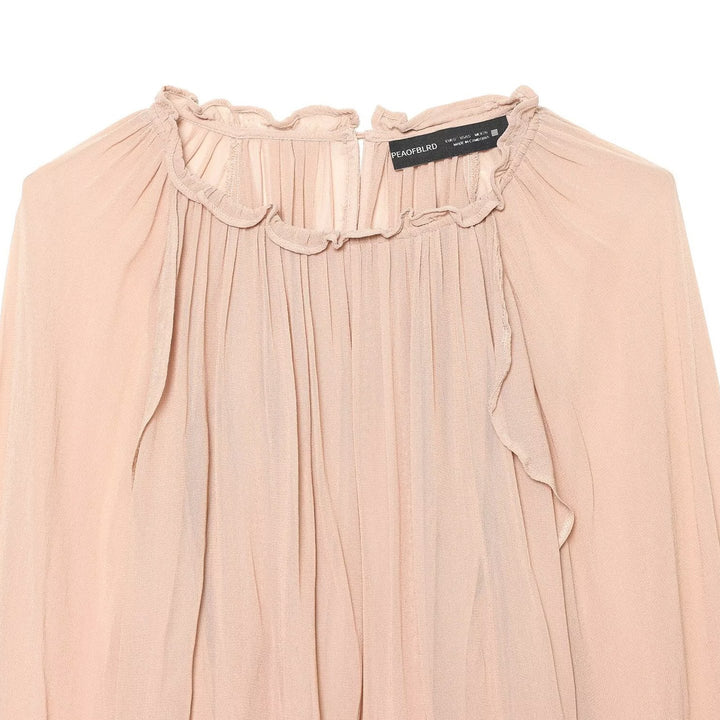 Women Pleated Chiffon Blouse with Ruffled Collar and Balloon Sleeves Mune Fashion