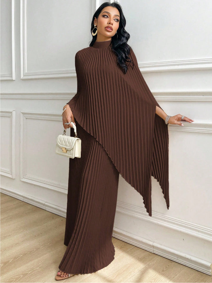 Women Elegant Pleated Cape Blouse Set Mune Fashion