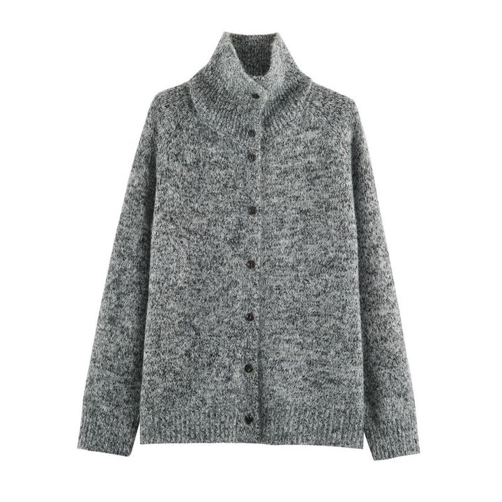 Women's chunky knit cardigan in oversized look with high ribbed collar and button placket Mune Fashion