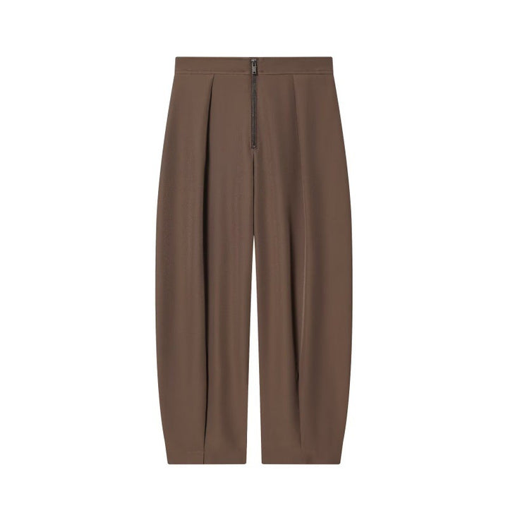 Women wide cropped pants with high waist, pleats and visible front zipper Mune Fashion