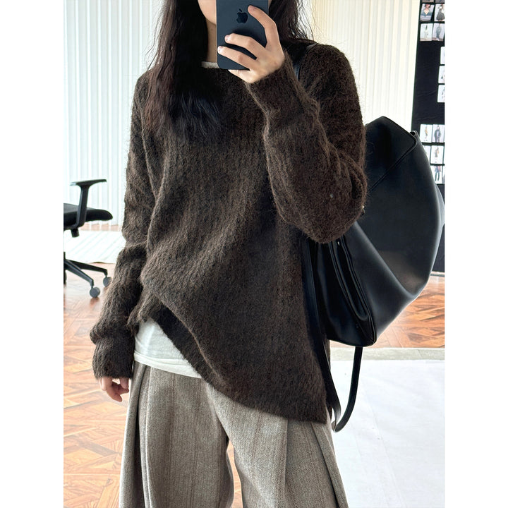 Women Fluffy Oversized Sweater in Mohair Look with Ribbed Textured Knit Mune Fashion