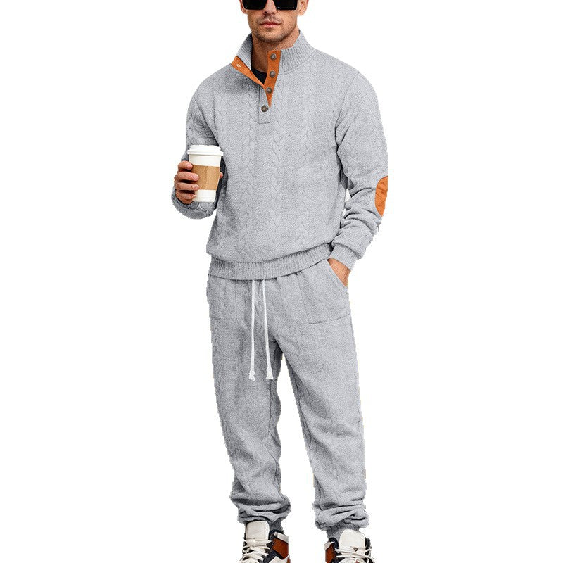 Men's knitted combination of sweater and joggers with cable pattern and elbow patches Mune Fashion