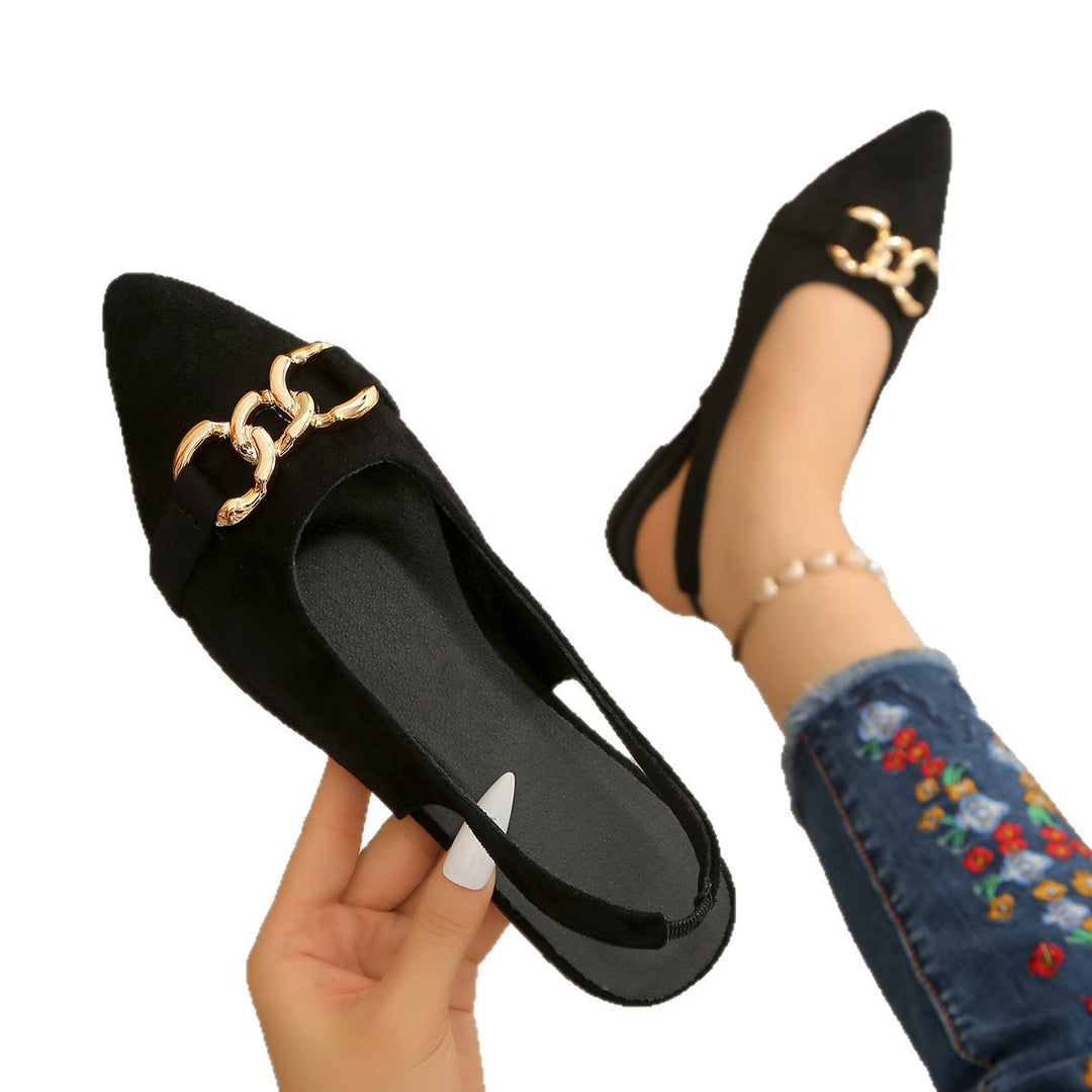 Women's ballerinas with ankle strap, pointed cap and golden chain decoration Mune Fashion