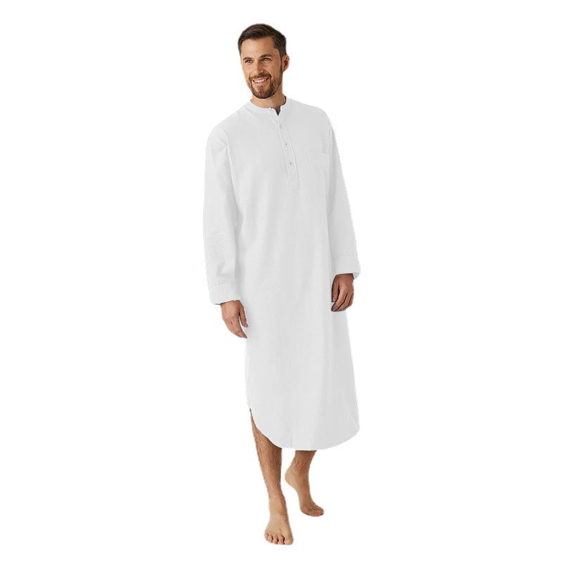 Men's long loose shirt with stand-up collar, chest pocket, and curved hem Mune Fashion