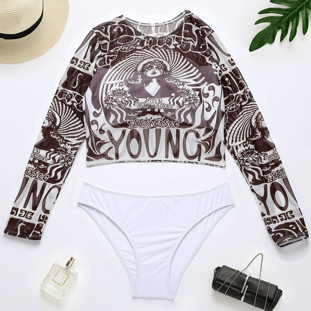 Women's sporty crop top with long sleeves and elegant print Mune Fashion