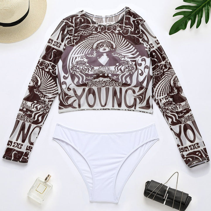 Women's sporty crop top with long sleeves and elegant print Mune Fashion