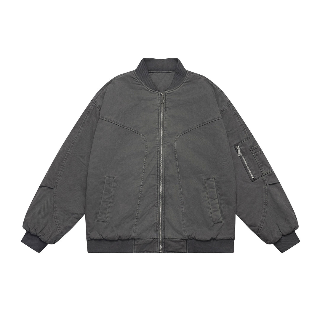 Unisex Oversize Utility Bomber Jacket with Arm Pocket, Elastic Hem and Concealed Side Pockets Mune Fashion