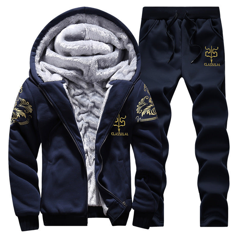 Men's padded hoodie tracksuit with teddy fleece lining, zip jacket and jogger Mune Fashion