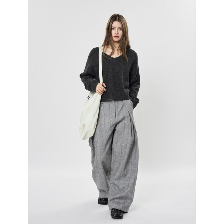 Women Soft V-Neck Fine Knit Sweater with Relaxed Fit Mune Fashion