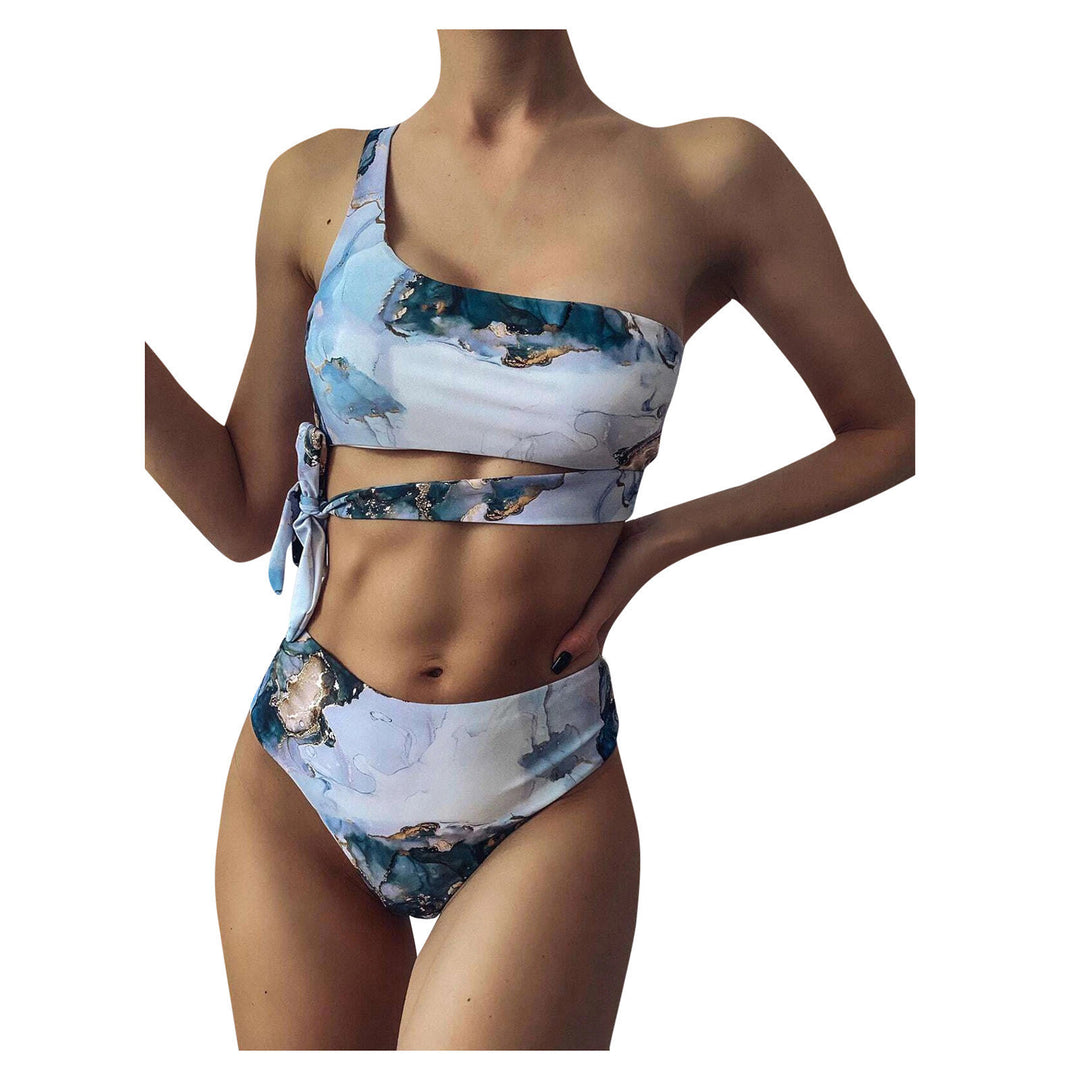 Women's High-Cut Bikini Set with Stylish Marble Print Mune Fashion
