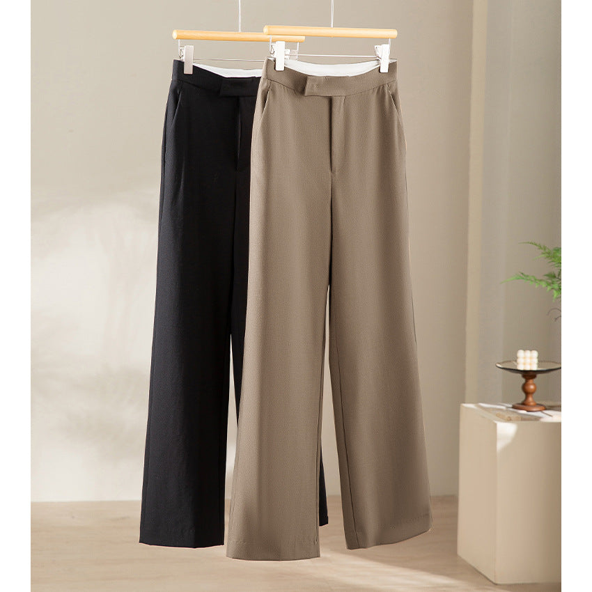 Women's Wide High-Waist Pants in Satin Look with Crease and Side Pockets Mune Fashion
