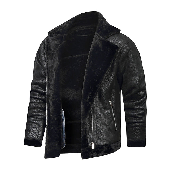 Men's Lambskin Imitation Aviator Jacket with Cozy Faux Fur Lining Mune Fashion