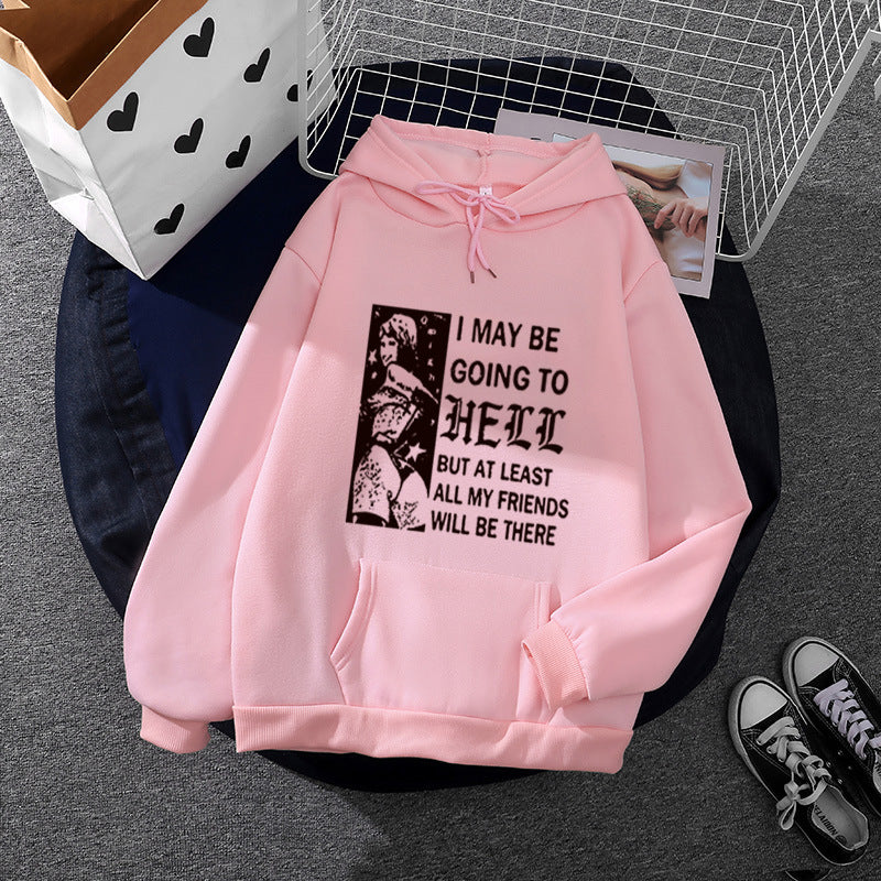 Women oversized hoodie with Gothic statement print and kangaroo pocket Mune Fashion