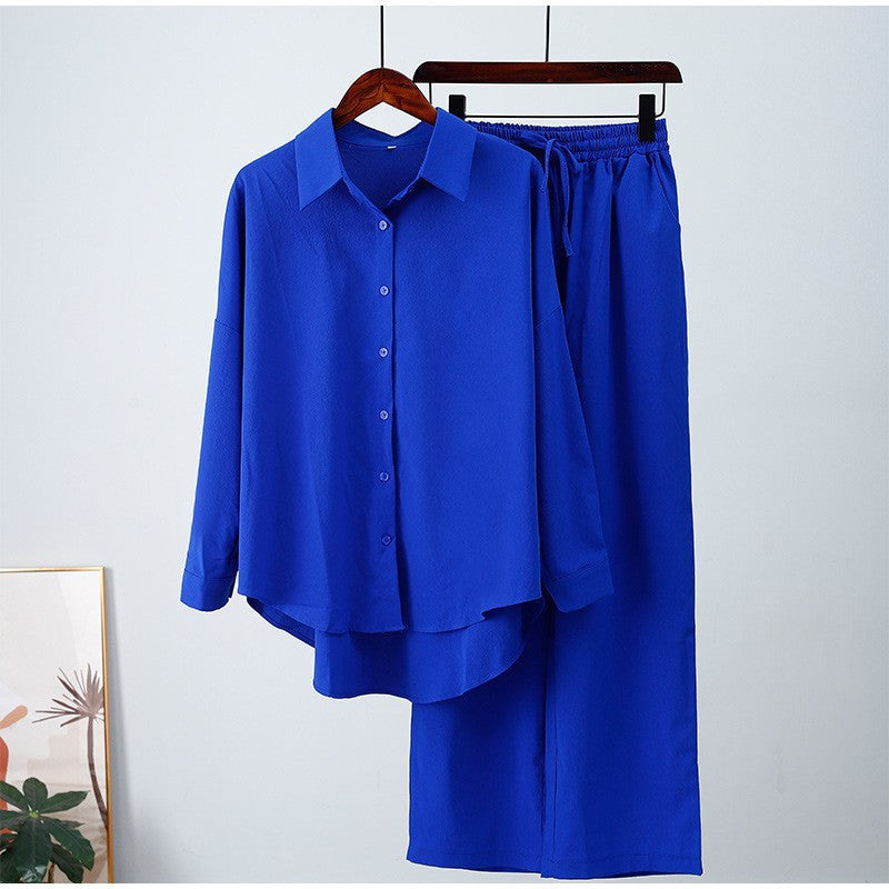 Women's relaxed two-piece lounge set with oversized shirt and elastic waistband pants Mune Fashion