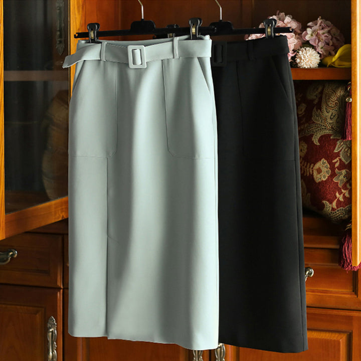 Women Elegant High-Waist Pencil Skirt with Belt Mune Fashion