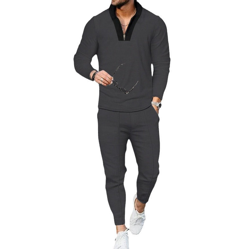 Men's modern leisure set half-zip henley sweater with raglan sleeves and tapered crease joggers Mune Fashion