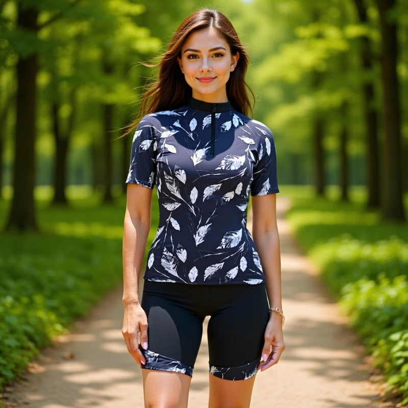 Women's sporty short-sleeve swimsuit with floral pattern Mune Fashion