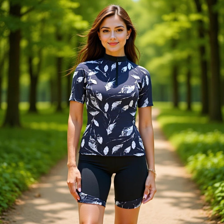 Women's sporty short-sleeve swimsuit with floral pattern Mune Fashion
