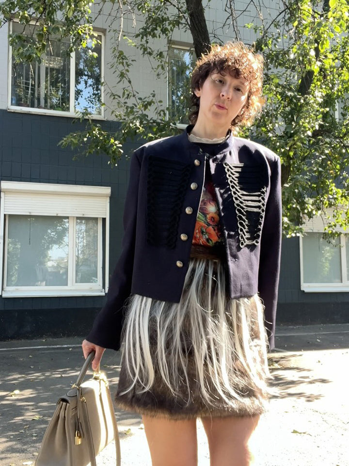 Women Short Cut Military Inspired Trim Jacket with Cord Applications and Decorative Buttons Mune Fashion