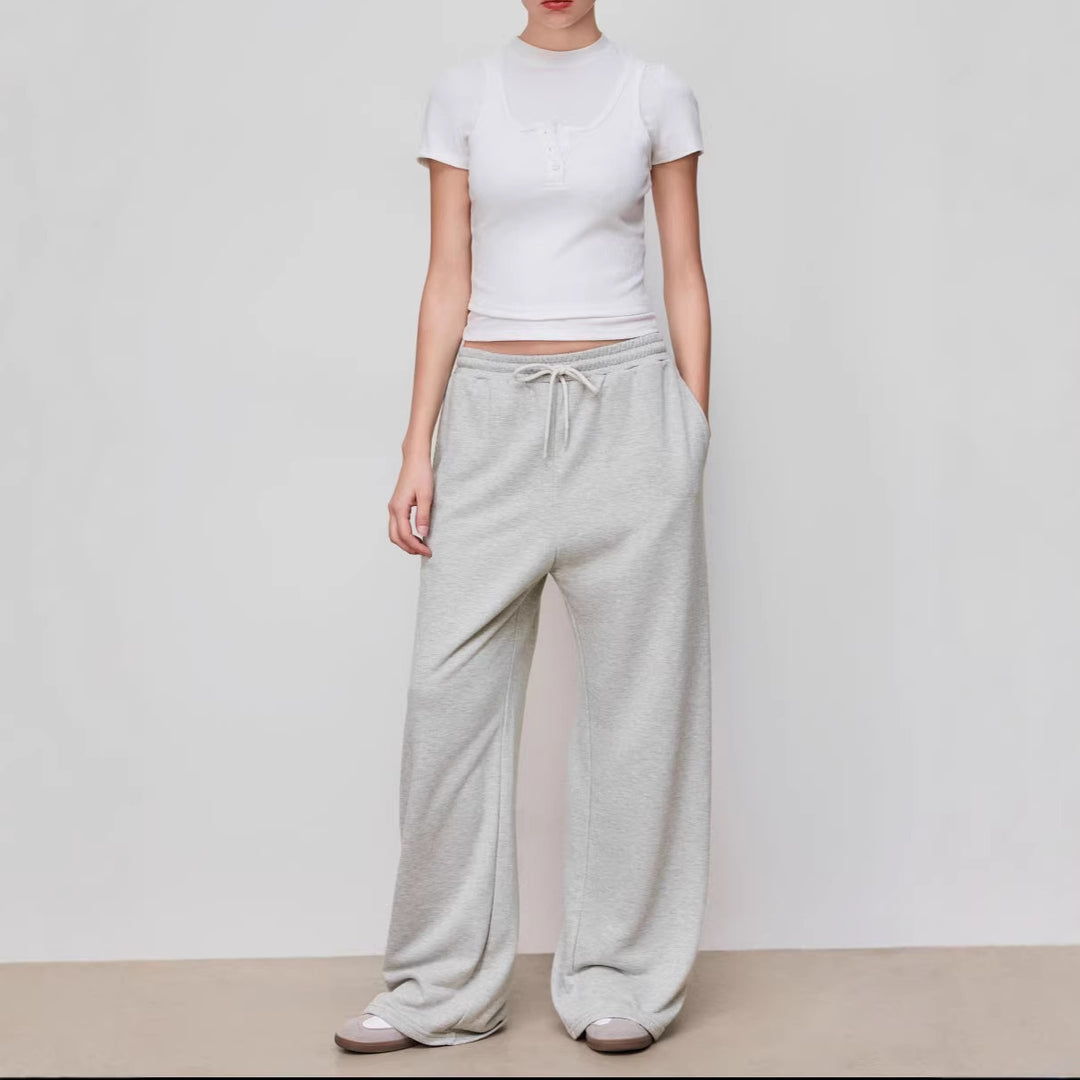 Women's Wide Lounge-Cuffed Sweatpants with Drawstring and Relaxed Fit Drune