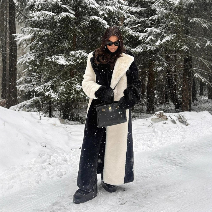 Women's Long Teddy Fur Coat with Contrast Hood Mune Fashion
