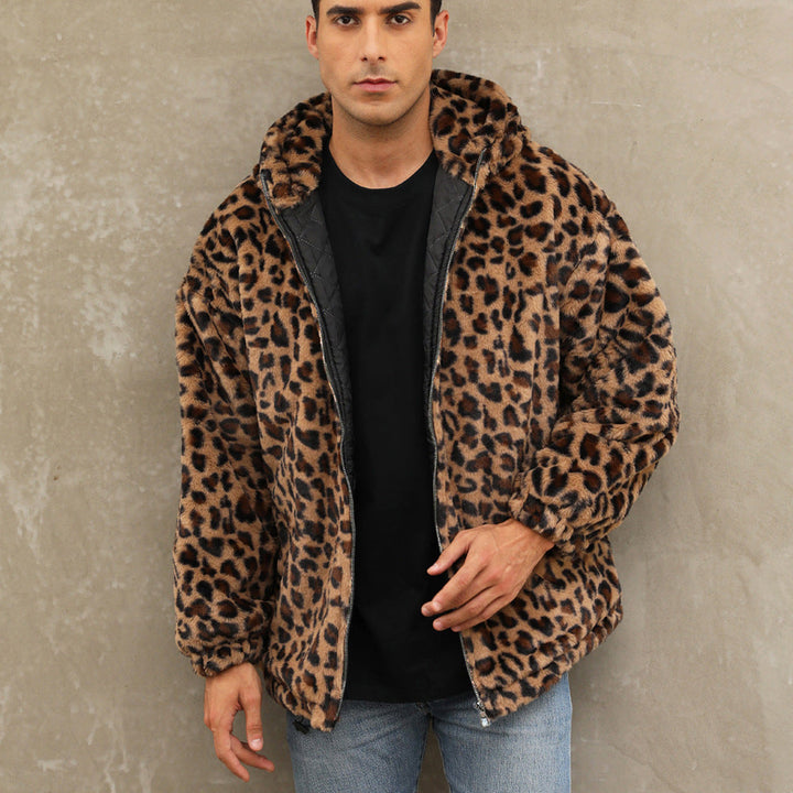 Men's Cozy Fleece Jacket In Leopard Pattern Mune