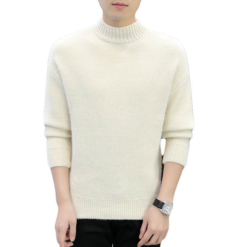 Men's Melange Boucle Mockneck Sweater with Thermal Fine Knit and Ribbed Cuffs Mune Fashion