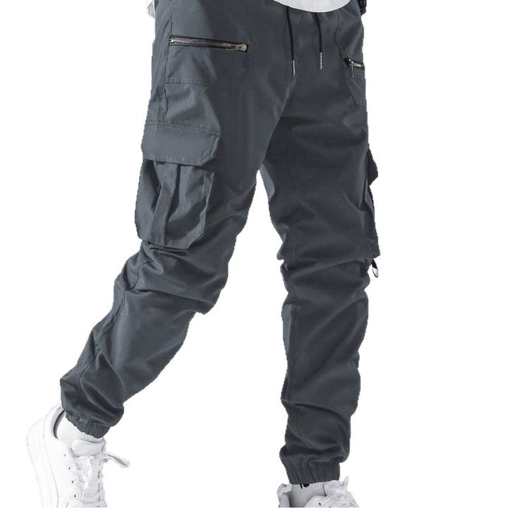 Men's slim cargo joggers with multiple zippered pockets, elastic ankle cuff, and drawstring Mune Fashion