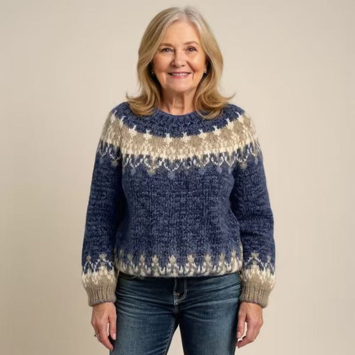 Women's cozy Norwegian knit sweater with stand-up collar and oversized fit Mune Fashion
