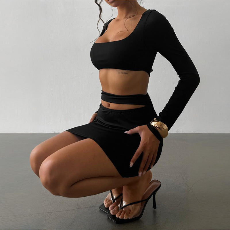 Damen Figurbetontes Cut-Out Minikleid mit quadratischem Ausschnitt und langen Ärmeln Mune Fashion