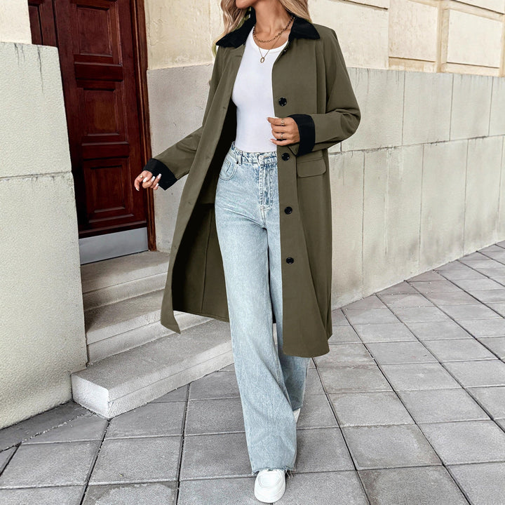 Women's long trench coat with contrast collar and cuffed sleeves Mune Fashion