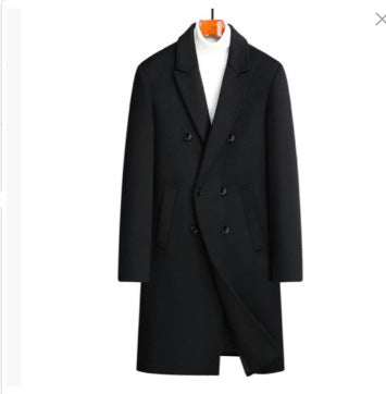 Men's elegant double-breasted wool coat with notched lapels, concealed inner pocket, and slim silhouette Mune Fashion