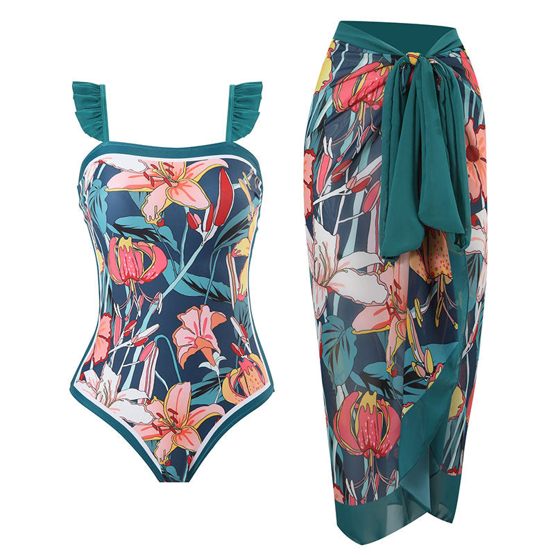 Women’s swimsuit dress with floral pattern and flaring skirt Mune Fashion