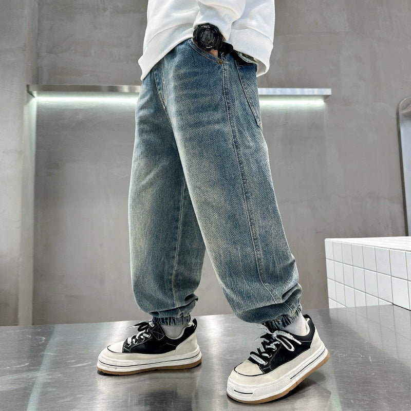 Unisex casual denim pants with elastic waistband Mune Fashion